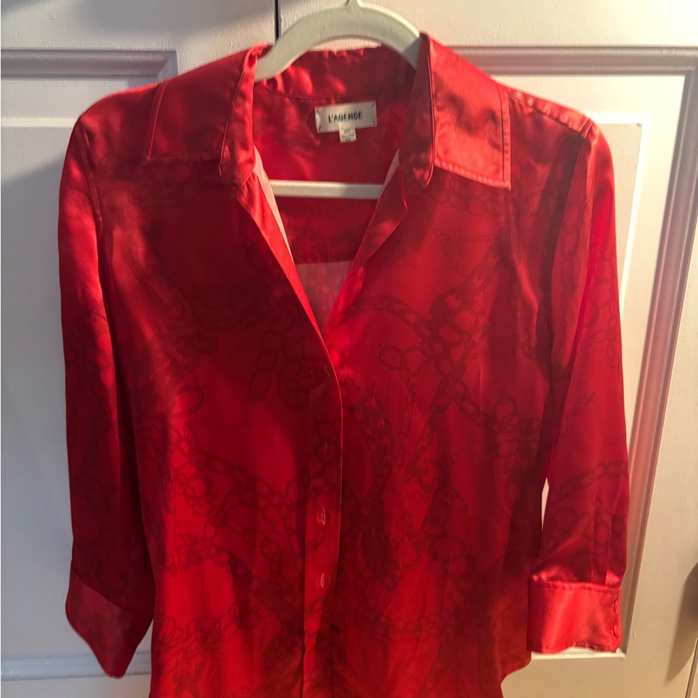 L'AGENCE Vibrant Red Satin Blouse